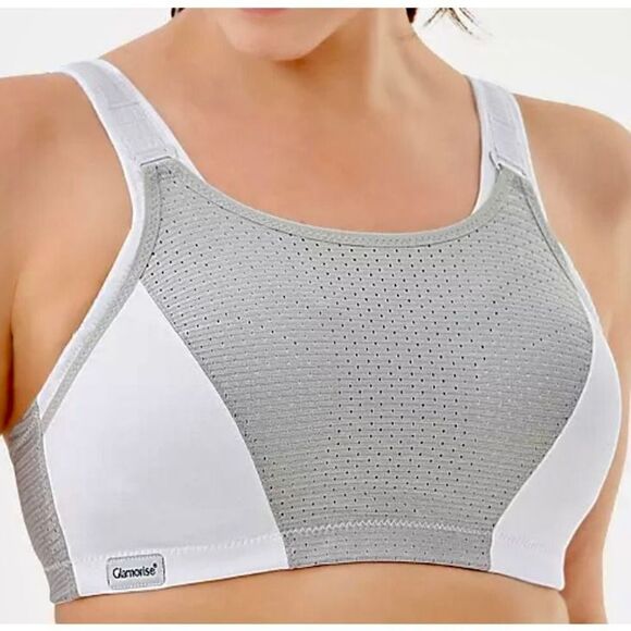Glamorise Double Layer Sports Bra Womens Size 40C White Gray - Picture 1 of 8